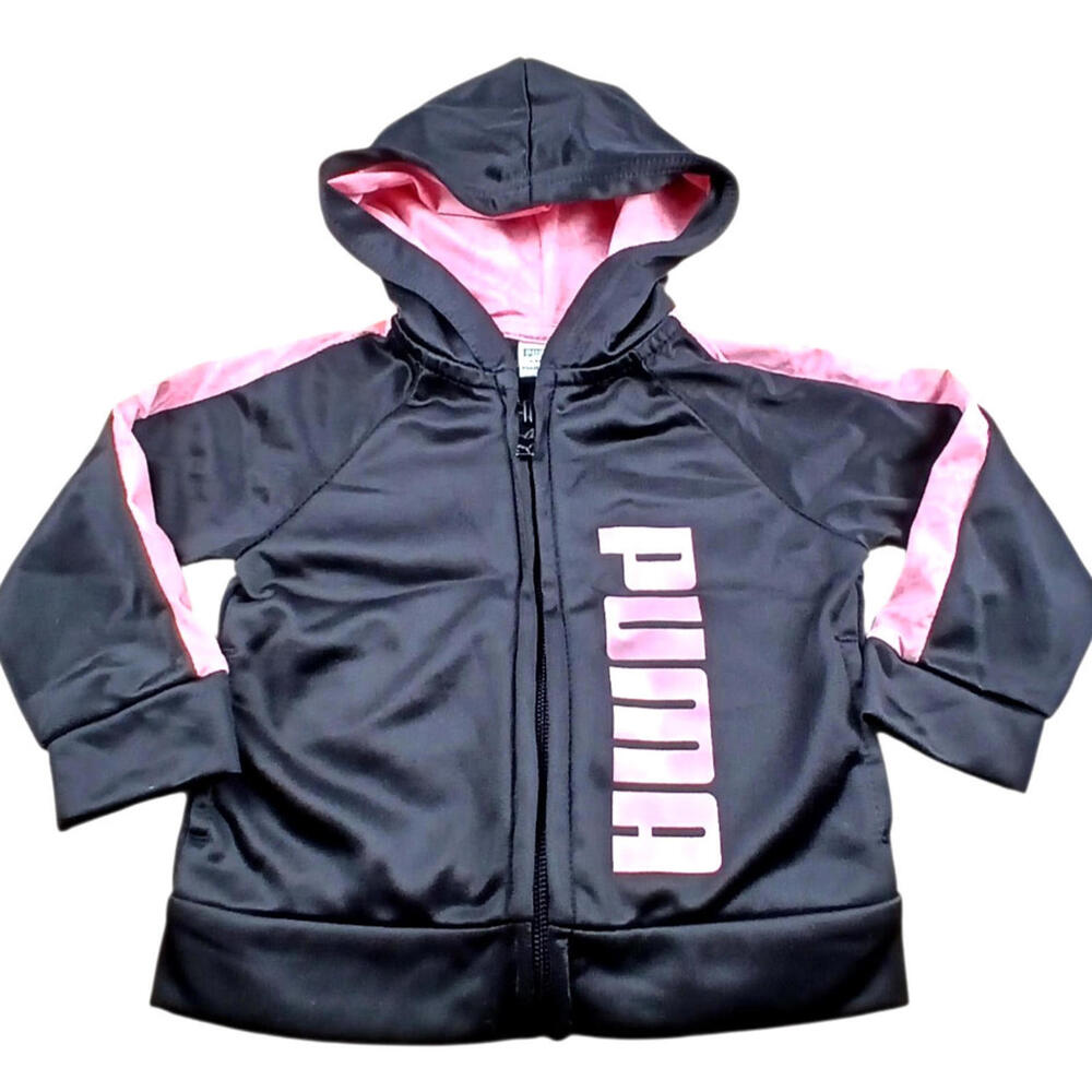 Puma Baby Girls Track Jacket 6-9M Pink Black Full Zip Hoodie Athletic